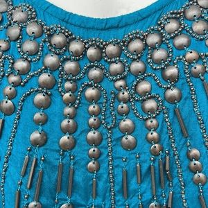 DKNY silky beaded tank, teal blue top green, Tank Top, sleeveless, beaded top